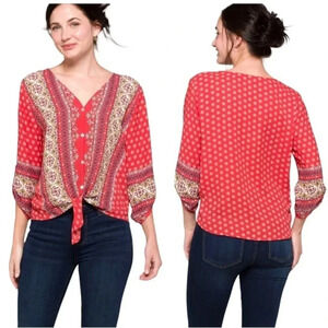 WEST KEI | Talia Tie Front Medallion Floral Print Blouse Size XSP